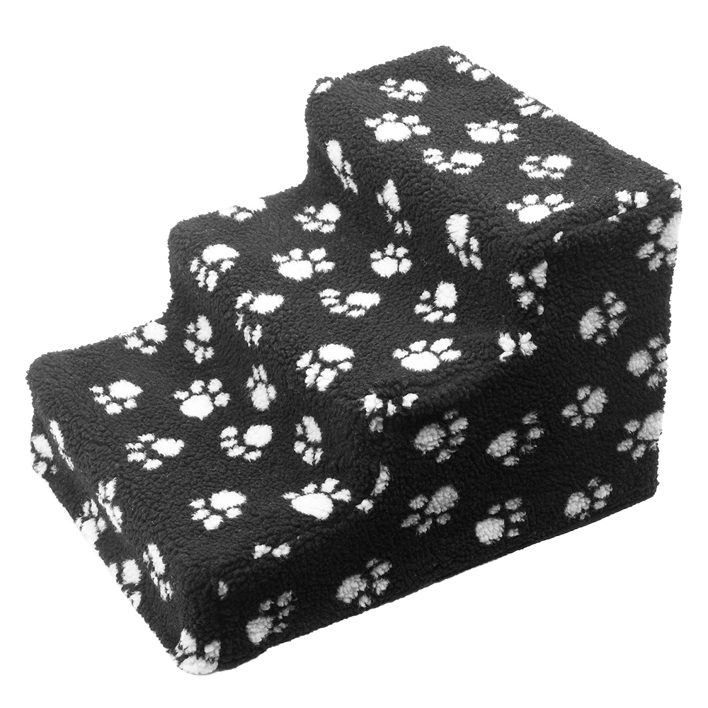 TKOOFN Doggy Steps NonSlip 3 Steps Pet Stairs with Cover,Small,Black