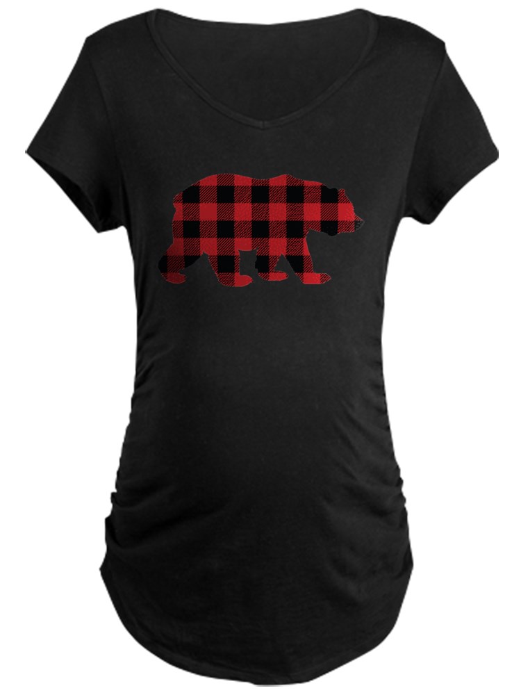 Buffalo Plaid Bear Maternity Dark T 