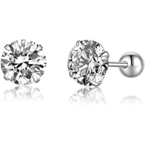 Sterling Silver Round Simulated Diamond Stud Earrings for Women Teens Round CZ Stud Earrings Set Screw Back Small CZ Ear Stud