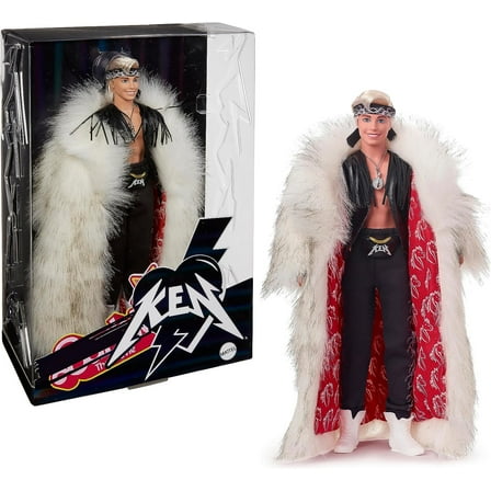 Barbie The Movie Ken Doll (Big Faux Fur Coat & Black Fringe Vest with Bandana)