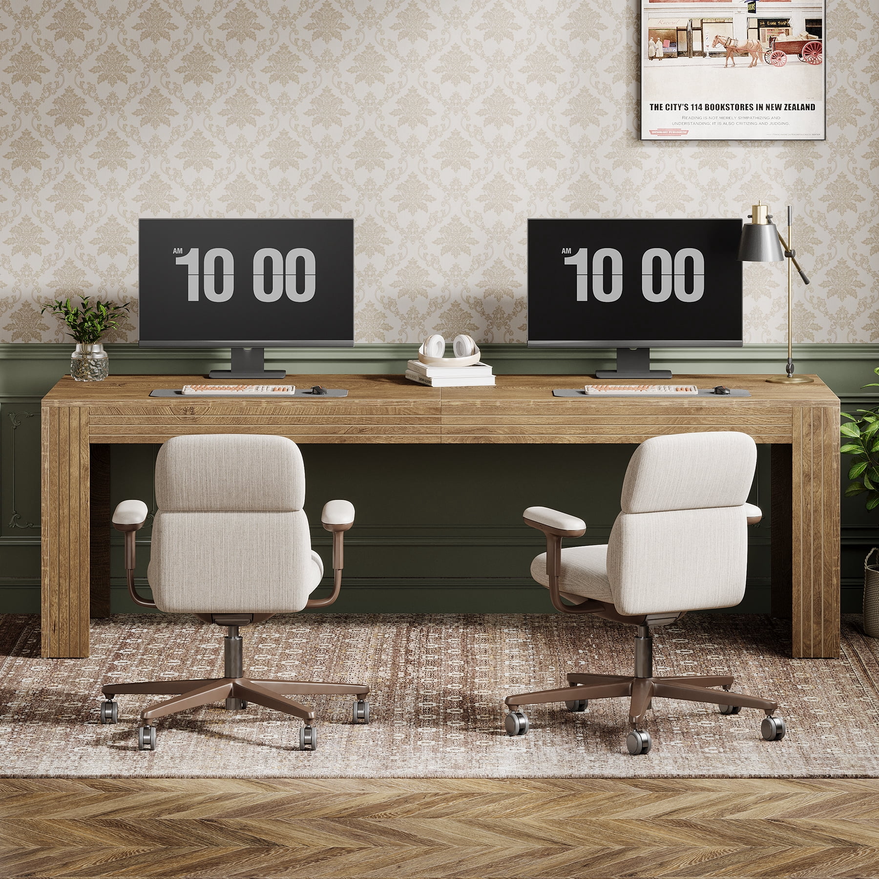 Tribesigns 79-inch Extra Long Desk, Two Person Desk for Home Office, Wooden Long Computer Double Desk, Writing Study Table for Office, Light Brown