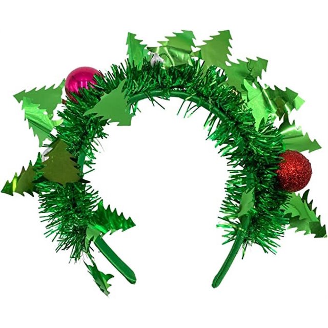 Christmas Wreath Headband with Ornaments, Festive Green Holiday Party