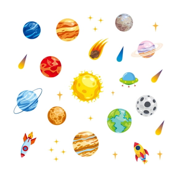 4 Sheets Holographic Solar System Planet Stickers with Sun & Stars, Removable Space Themed Adhesive Decals, Waterproof Craft Stickers for Scrapbooking, Cardmaking, Kids Bedroom Wall Decor