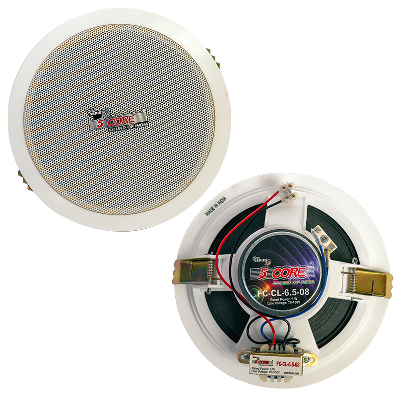 5 Core In Ceiling Speaker 6.5" White Grill + LMT 100V Flush Mount CL 6.