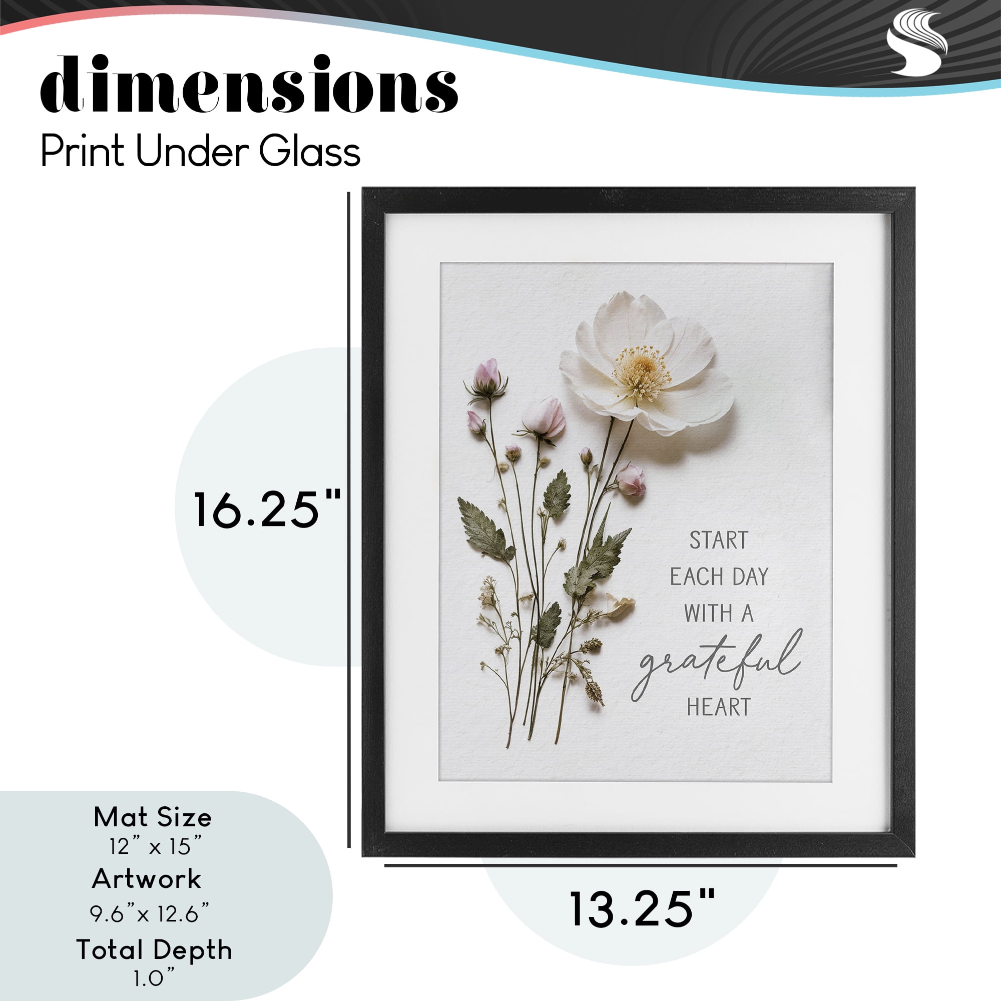 Grateful Heart Pressed Flowers Black Framed Print Under Glass, design by Lettered and Lined