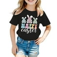 thumbnail image 1 of MIASHUI T-Shirt Graphique Lapin de Pâques pour Filles, Manches Courtes, Été, Noir, 3-4 Ans, 1 of 4