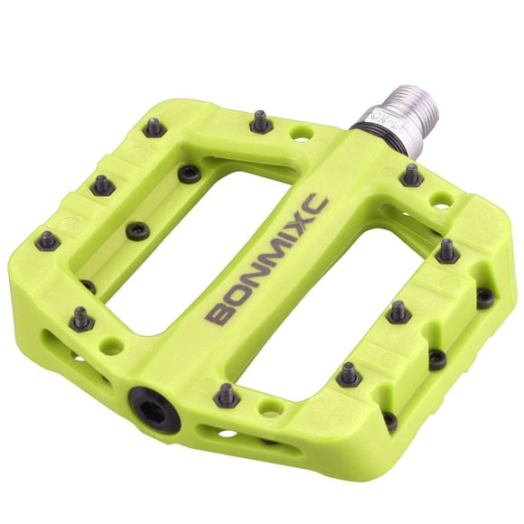 BONMIXC Pédales MTB Grande Plateforme Pédales de Vélo de Route Nylon Composite Pédales de Vélo Roulement Scellé Filetage 9/16 Pouce Vert Lime