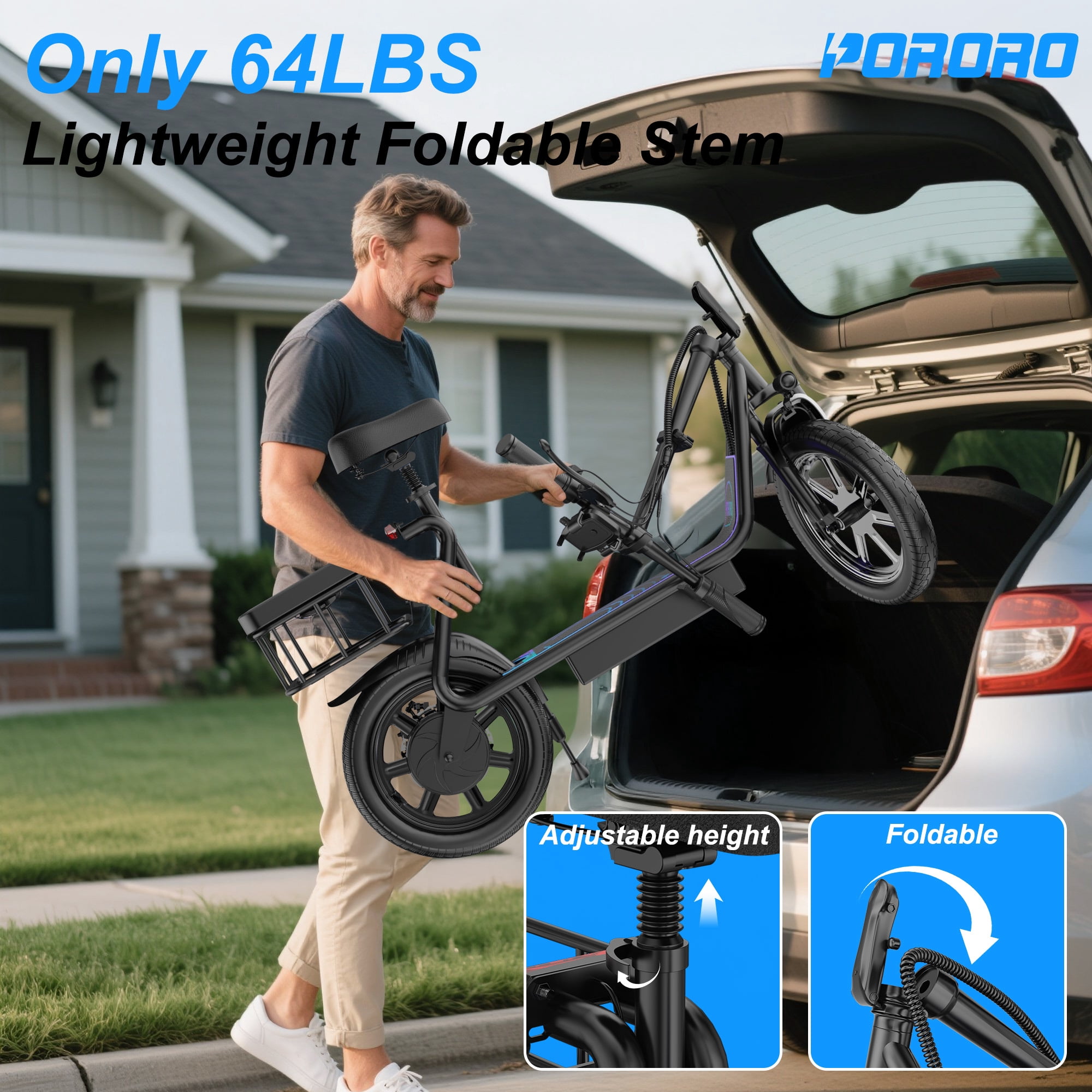 PORORO Electric Scooter with Seat, Max 25 Miles Range, with 14" Tires, 500W, 22MPH, Black