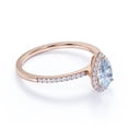 thumbnail image 3 of JeenMata 1 Carat Pear Shaped Created Aquamarine Halo Wedding Ring in 18k Rose Gold over Silver, 3 of 6
