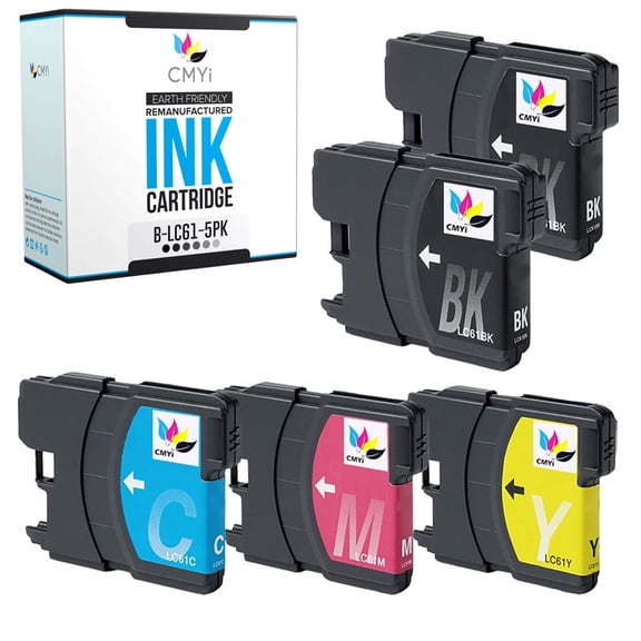CMYi LC61 Combo Pack of 5 Ink Cartridges Compatible with Brother LC61 MFC DCP Series Printers (2 Black, 1 Cyan, 1 Magenta, 1 Yellow)