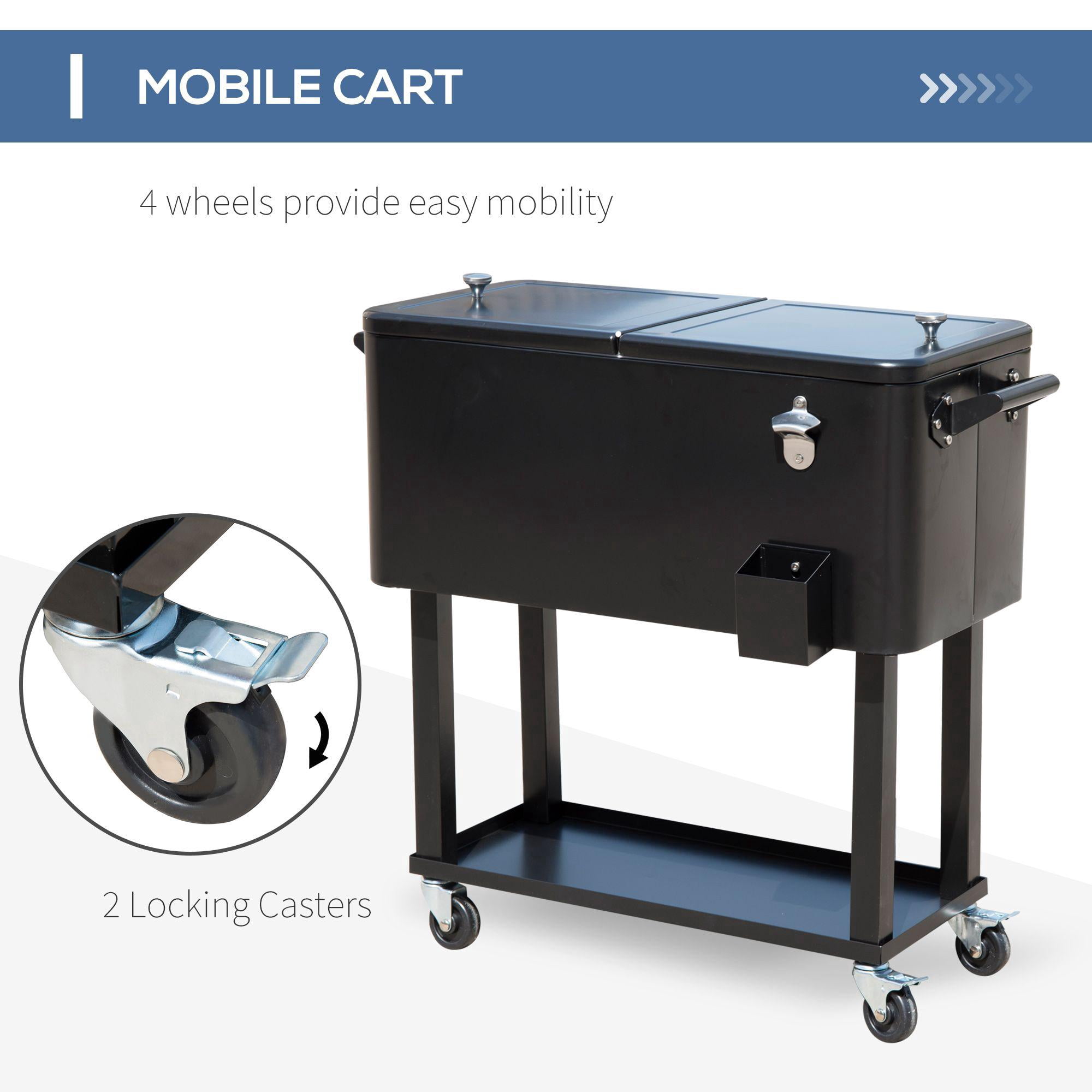 80 Quart Rolling Ice Chest Cooler Cart with Wheels Outdoor Party Drink Cooler Stand Up Black
