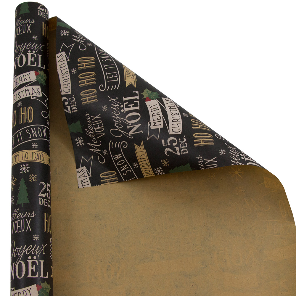JAM Christmas Wrapping Paper, 25 Sq Ft, 1/Pack, Kraft Black Ho Ho Ho