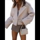 thumbnail image 1 of Abrigo Corto de Mezcla de Lana para Mujer, con Cuello de Solapa, para Oficina, Invierno, Gabardina. Albaricoque XL, 1 of 8