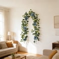 thumbnail image 5 of 5.9FT Artificial Eucalyptus Garland with Blue Dahlia Flowers, Faux Greenery Floral Vine, Realistic Leaf Garland for Mantel Table Runner Centerpiece, Wedding Arch Backdrop Party Home Decor, 5 of 6