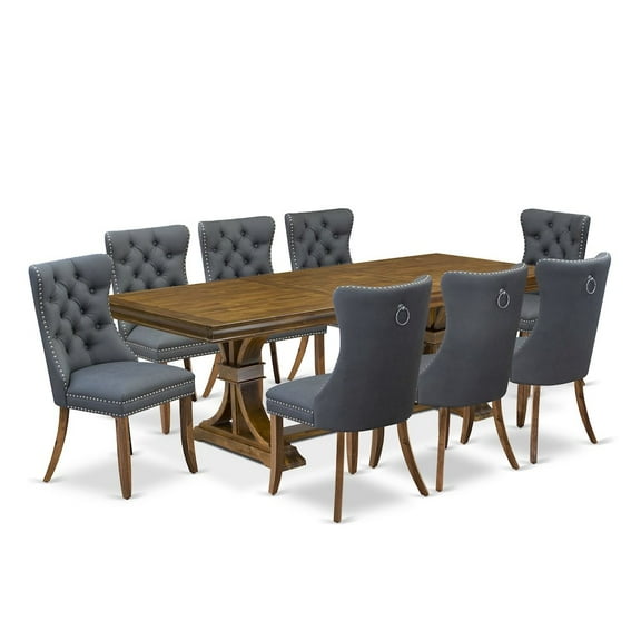 Luxe by East West Furniture 9 piece Kitchen Table Set consists of a Dining Table and 8 Dinner Chairs