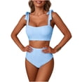 thumbnail image 2 of HOMBOM Womens Two Piece Swimsuit Sport Swimwear Sky Blue Bikini High Waisted Striped Bathing Suit for Ladies, 2 of 6