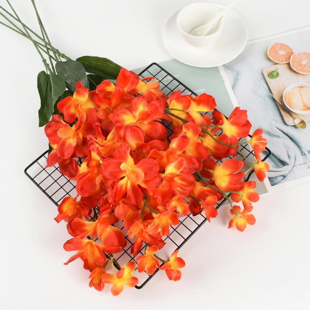 HUIANER 27'' Artificial Orchid Stems, 12Pcs Orange Silk Turquoise Orchids Flowers for Wedding Bridal Bouquet Boutonniere Wreath Table Centerpiece Outdoor Decor