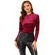 thumbnail image 1 of INSPIRE CHIC Camiseta casual de manga larga con cuello redondo y parte superior de terciopelo para mujer borgo?a XS, 1 of 5