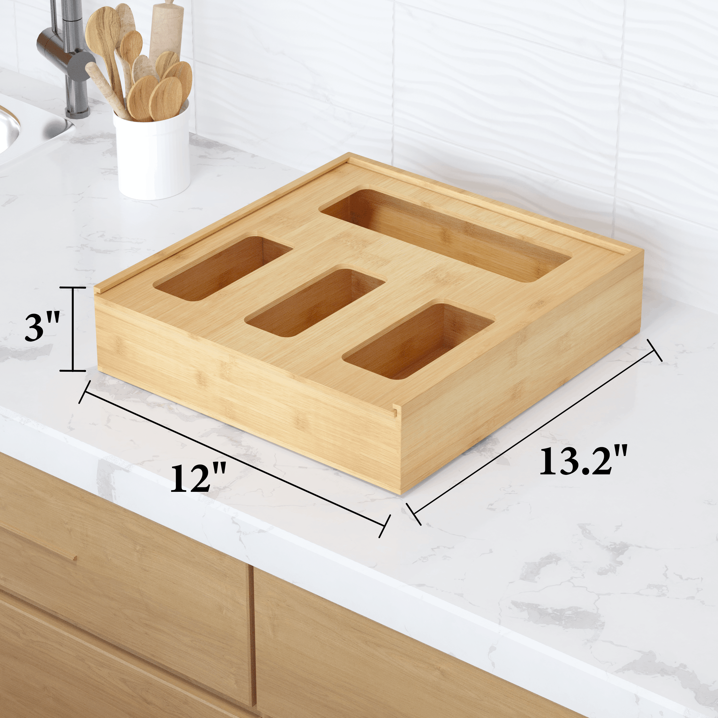 SpaceAid Bamboo Ziplock Bag Storage Organizer for Kitchen Drawer, 4 Slots