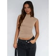 thumbnail image 4 of Women'S Going Out Basic Tank Tops Mock Neck Spring Clothes Sleeveless Cute Shirts Summer Y2K Outfits Khaki XXL, 4 of 6
