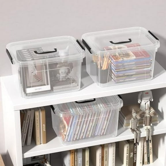 Clear Storage Bins with Lids, Plastic Storage Box, 10.5 Qt, Set of 4