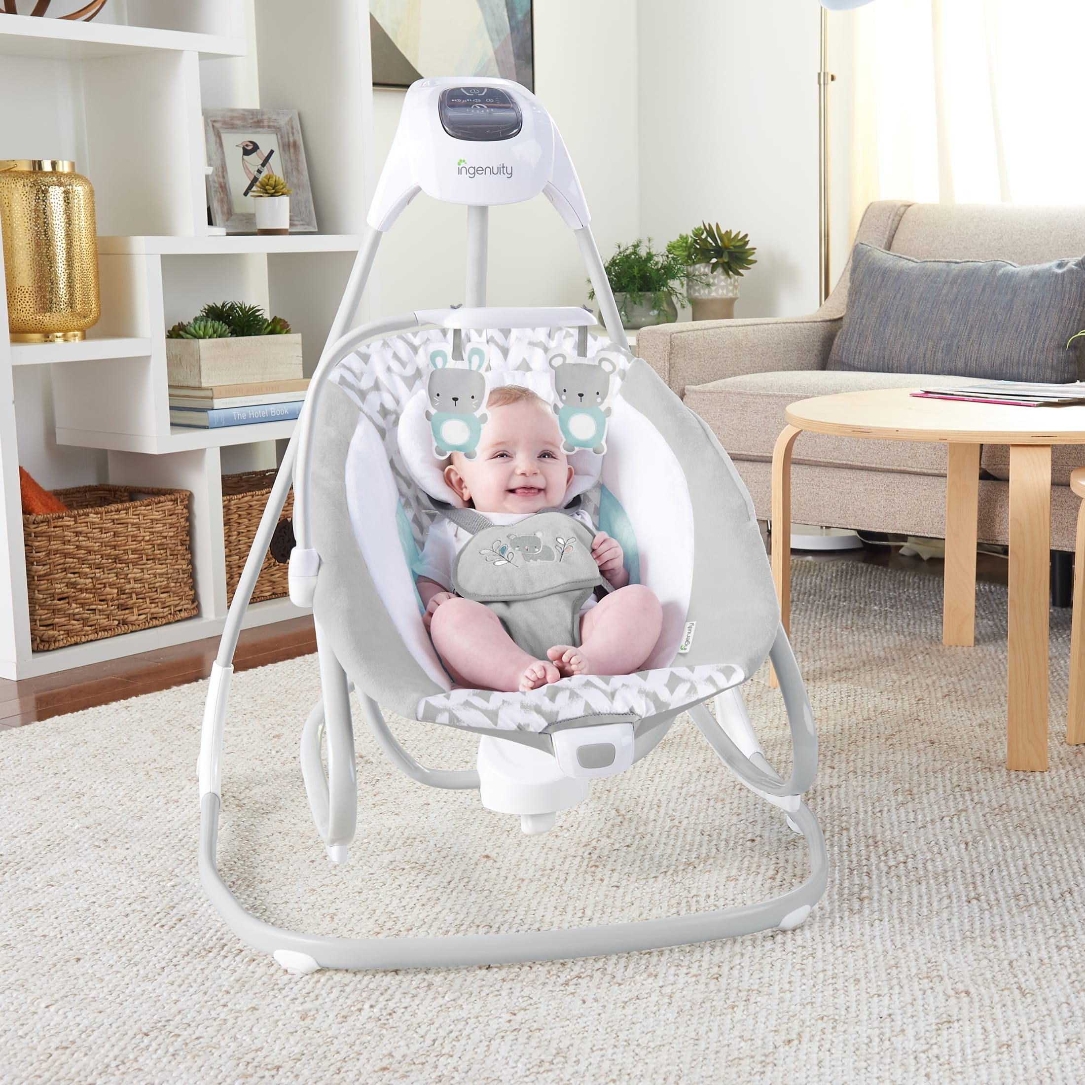 Ingenuity SimpleComfort 2-in-1 Vibrating Lightweight Baby Swing and Rocker Raylan, Gray