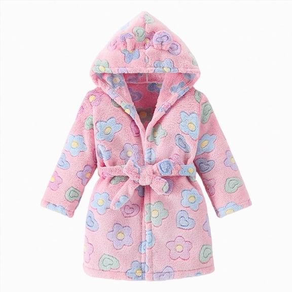 mgoYE Girls Boys Soft Robes 2T 3T 4T 5T 6T 7T Plush Hooded Bathrobes Sleepwear for Kids Warm Fall Winter Toddler Pajamas Size 4-5 Years