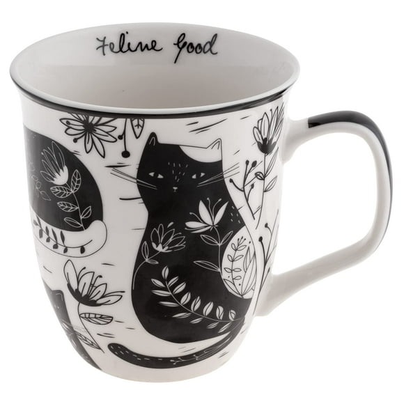 Karma Cadeaux 16 Oz Tasse Boho Noir et Blanc Chat - Tasse à Café et Thé Mignonne - Tasses à Café en Céramique pour Femmes et Hommes