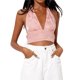 thumbnail image 1 of Txlixc Blusas recortadas con cuello halter para mujer, suéter sin mangas con cuello en V Txlixc Sexy, 1 of 8