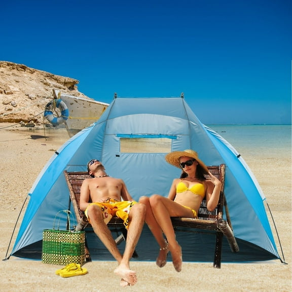 icorer extra large outdoor portable easyup beach cabana tent sun shelter sunshade, light blue, 94.5" l x 47.2" w x 55" h