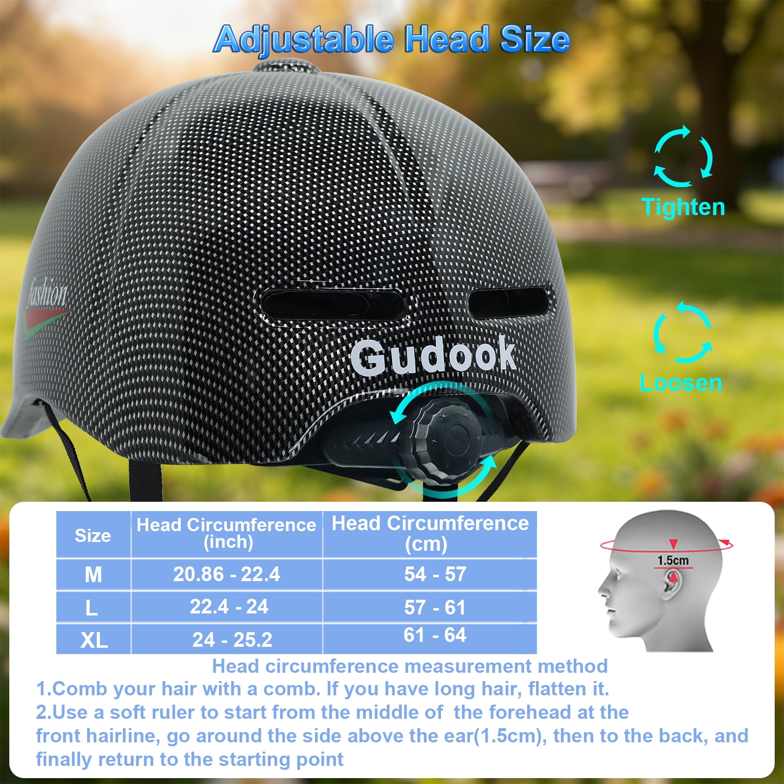 Adult bicycle helmet, unisex - comfortable, lightweight, adjustable baseball cap style cycling helmet, suitable for urban commuting, road cycling, rollerblading, and scooter riding.