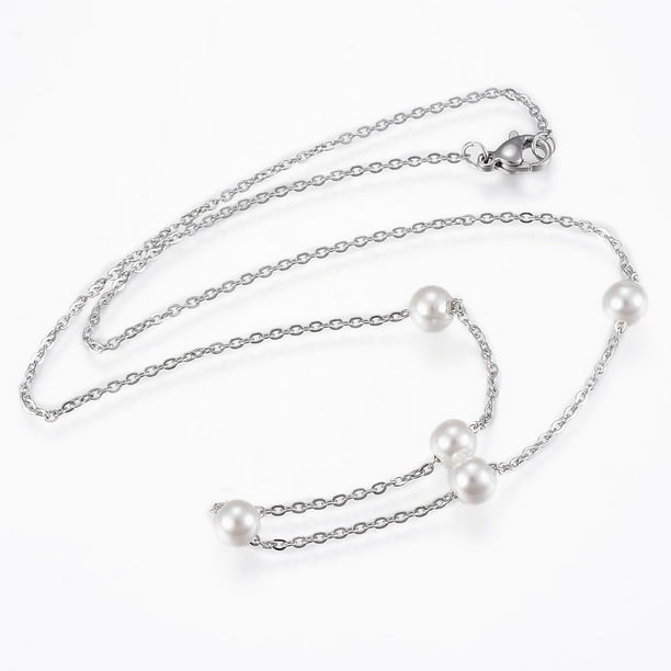1 Collar con colgante de acero inoxidable 304, estilo minimalista, con cadena, perla acrílica y cierre de mosquetón.