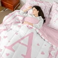 thumbnail image 4 of Castle Fairy Monogrammed Letter 7-Piece Twin Bedding Sets for Teens,Flower Bow Bedding Comforter Set,Geometric Stripes Breathable Sheet Sets,Ultra Soft Home Decor, 4 of 8