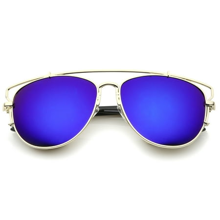 sunglassLA - Modern Full Metal Crossbar Open Design Colored Mirror Aviator Sunglasses - 58mm