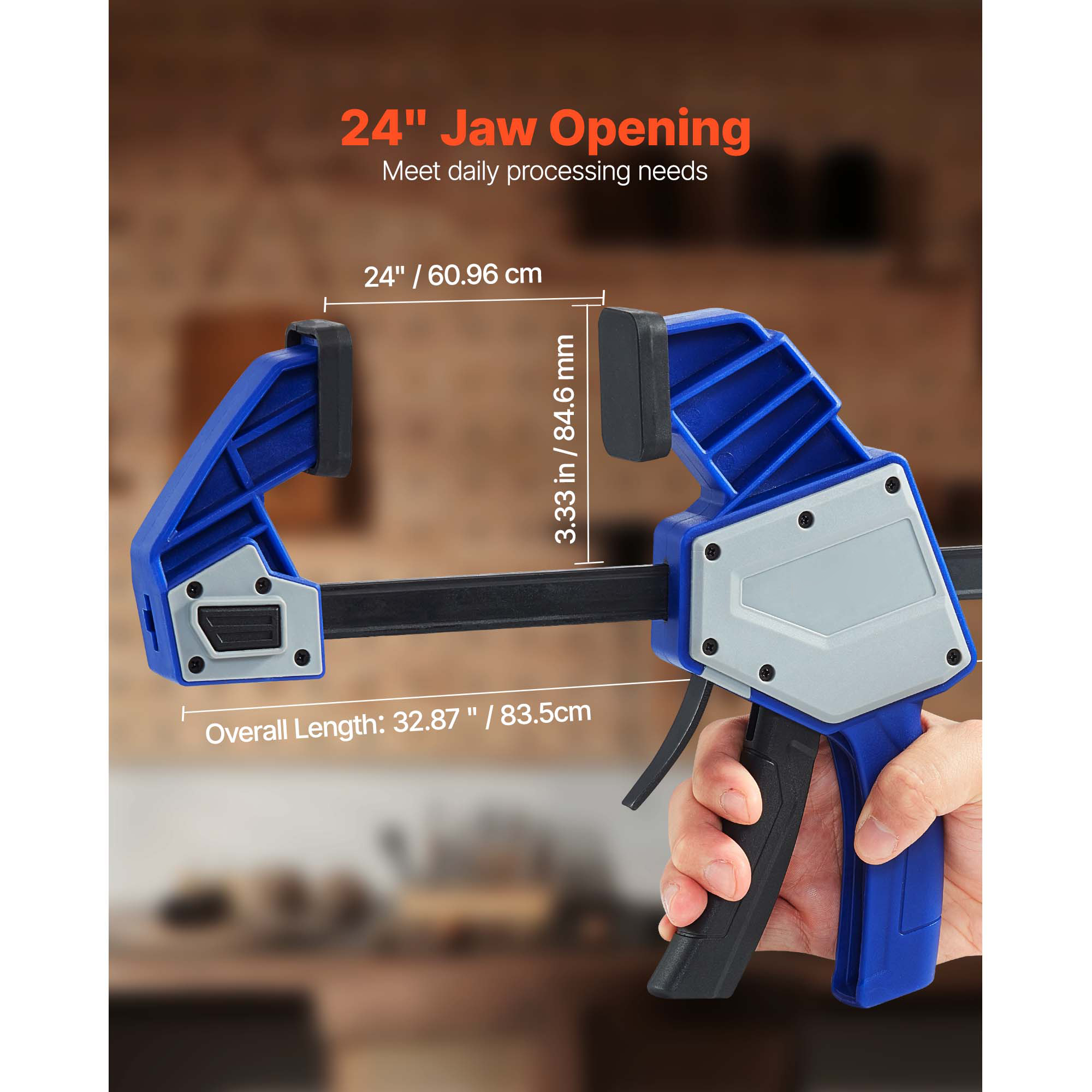 KFFKFF 24-Inch Bar Clamps for Woodworking, 2-Pack Quick-Release F-Clamps with 340 lbs Capacity, Durable Plastic and Carbon Steel, Ideal for Wood and Metal Projects, Blue and Black
