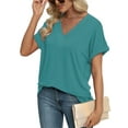 thumbnail image 4 of SHIBEVER Womens Tops Summer Short Sleeve Shirts for Women V Neck T Shirts for Women Light Blue Casual Tunic Tops for Women Loose Fit XXL, 4 of 7