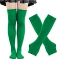 thumbnail image 2 of IWRICH Women's Christmas Striped Rainbow Knee High Socks Long Knitted Arm Warmers Finger Less Gloves Sets Green, 2 of 4