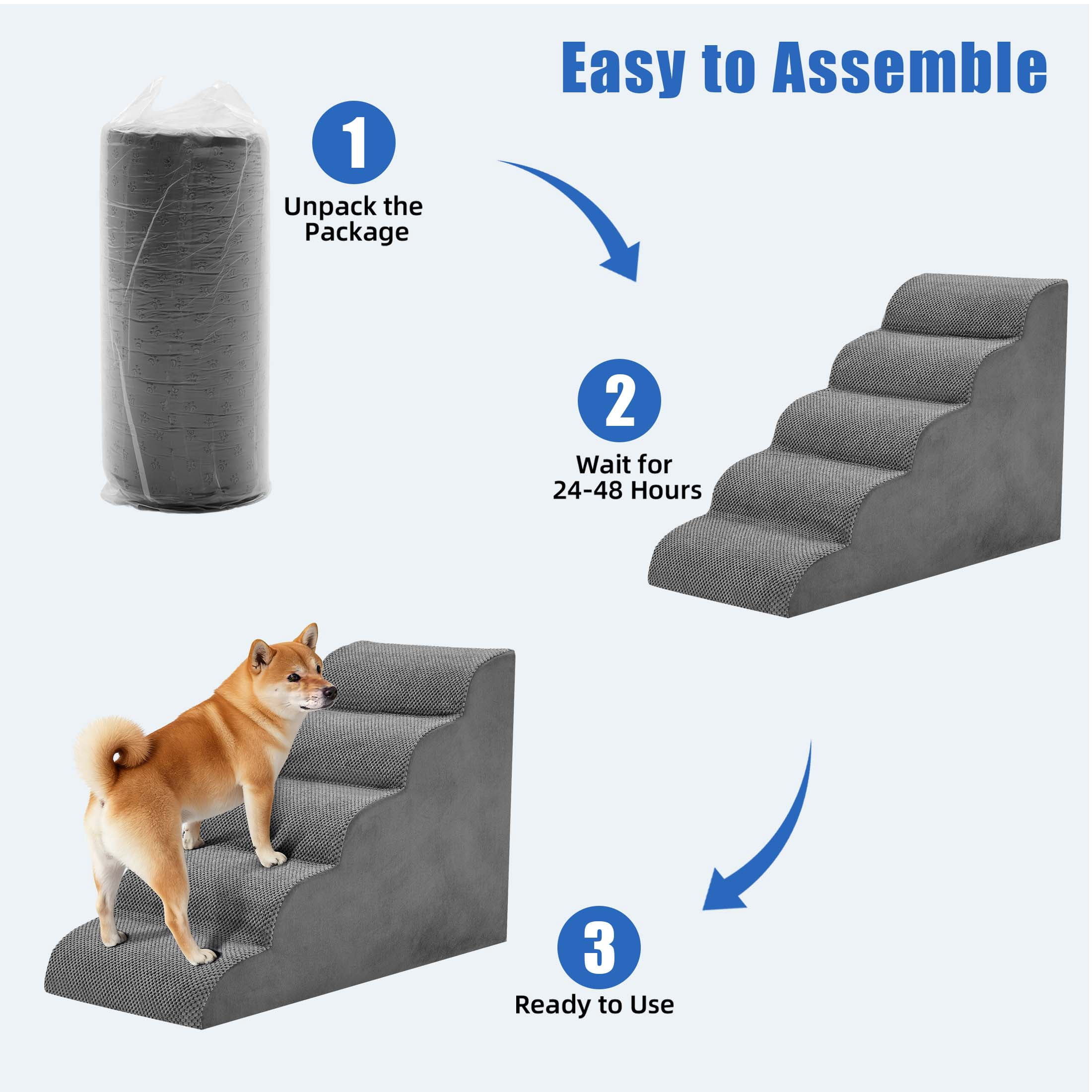 EDX 5-Step 23'' Tall Dog Stairs, Rounded-Corner Design, Non-Slip Foam Core, Easy Clean, Indoor & Outdoor Use for High Beds & Sofas