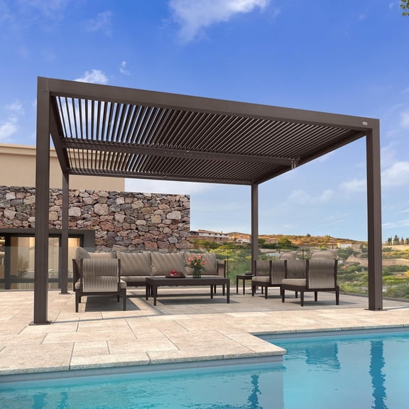 PURPLE LEAF Patio Louvered Pergola 11' Ă— 13' Outdoor Hardtop Gazebo Sun Shelter Adjustable Retractable Roof with Aluminum Frame for Deck Hot Tub Backyard Pavilion Bronze