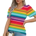 thumbnail image 4 of lcziwo Tunic Tops for Women Loose Fit Dressy Casual Blouses Short Sleeve Pleated Rainbow Tshirts 2025 Fashion Summer Tees Shirt Ofertas en Walmart Multicolor M, 4 of 8