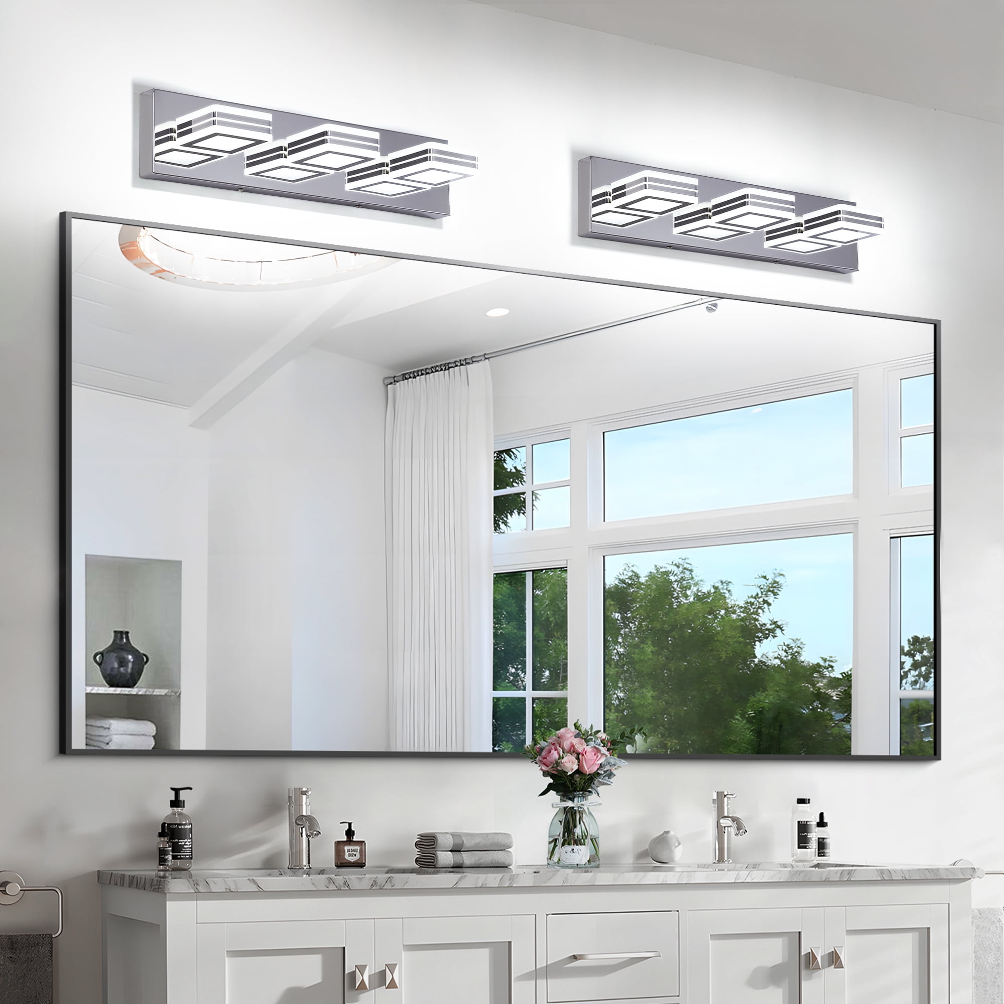 Jopath Modern Dimmable Vanity Lights for Bathroom, LED 3-Light Square Acrylic Lampshades Wall Mount Fixture for Bathroom Vanity Mirror