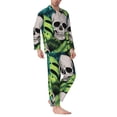 thumbnail image 2 of Yiaed Skull and Palm Leaves Print Men’s Pajamas Set - Long Sleeve Button Down Sleep Shirt and Pajama Bottoms Sleepwear Set Mens Pjs Sets Men's Pajama Bottoms-, 2 of 7