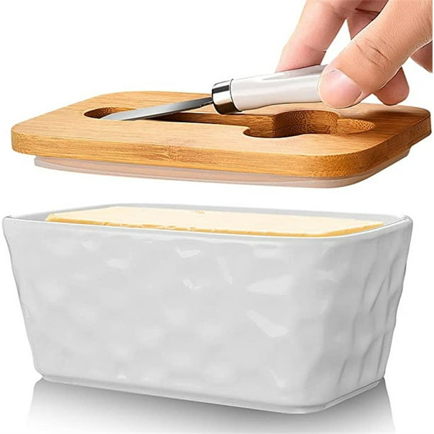 Mantequera grande con tapa, contenedor de mantequilla de cerámica con cubierta hermética, doble sello de silicona con cuchillo para cocina,