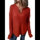 thumbnail image 3 of Camisetas Henley de Larga con Cuello en V para Mujer, Túnicas de Punto Informales, Conjuntos de Otoño con Abertura para el Pulgar. Rojo XL, 3 of 6