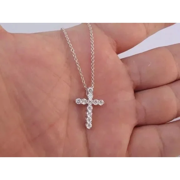 0.20Ct Round Cut Simulated Diamond Women's Cross Pendant 14K White Gold Plated 925 Sterling Silver