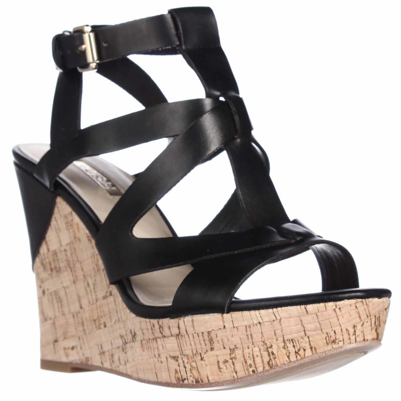 Womens Guess Harlea Cork Wedge Strappy Sandals - Black - Walmart.com