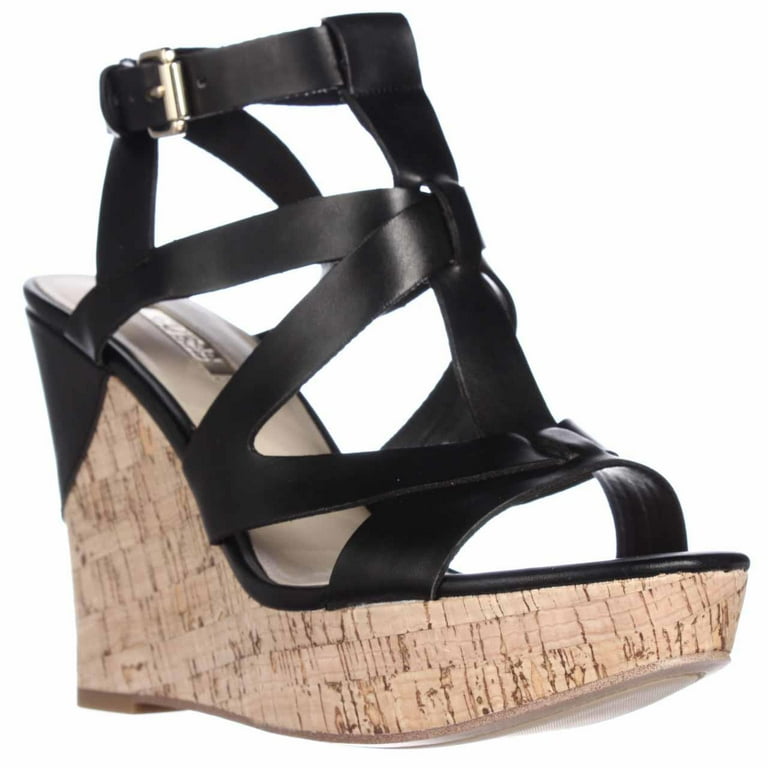 Womens Guess Harlea Cork Wedge Strappy Sandals Black Walmart