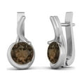 thumbnail image 2 of 5mm Round Smoky Quartz English Lock Stud Earrings 925 Silver Women Valentines Day Gifts Jewelry, 2 of 4