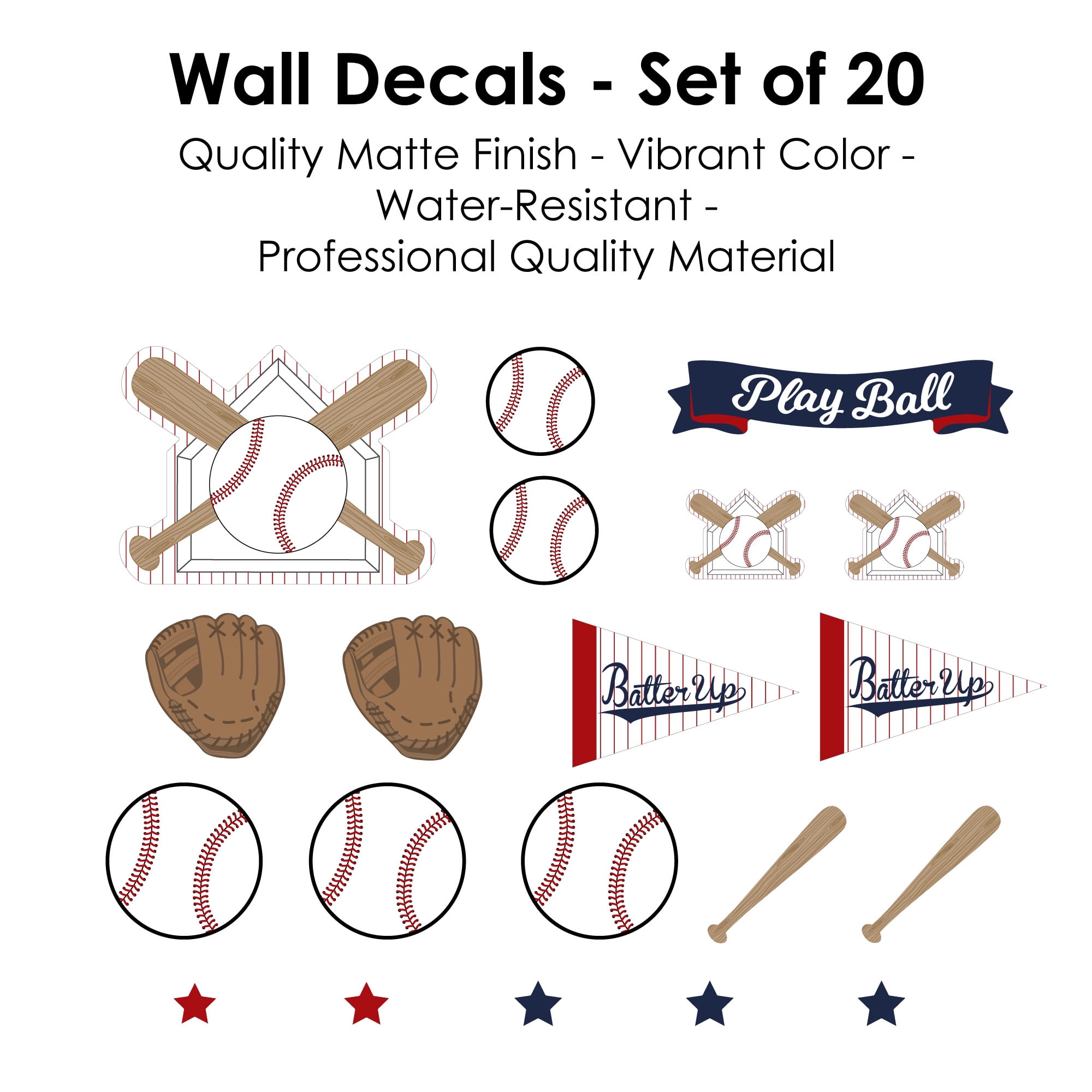 Big Dot of Happiness Batter Up - Baseball - Peel and Stick Sports Decor Vinyl Wall Art Stickers - Wall Decals - Set of 20
