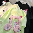 thumbnail image 2 of Sanrio Hello Kitty Kuromi Embroidered T-shirt New Summer Trendy Hip Hop Korean Stylish 2000s Aesthetic Tees Tops Y 2k Clothes, 2 of 16